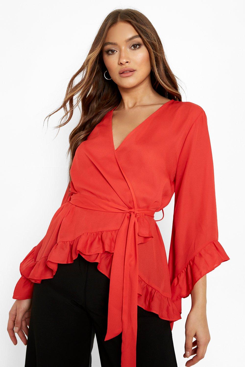 Ruffle hem sale wrap blouse