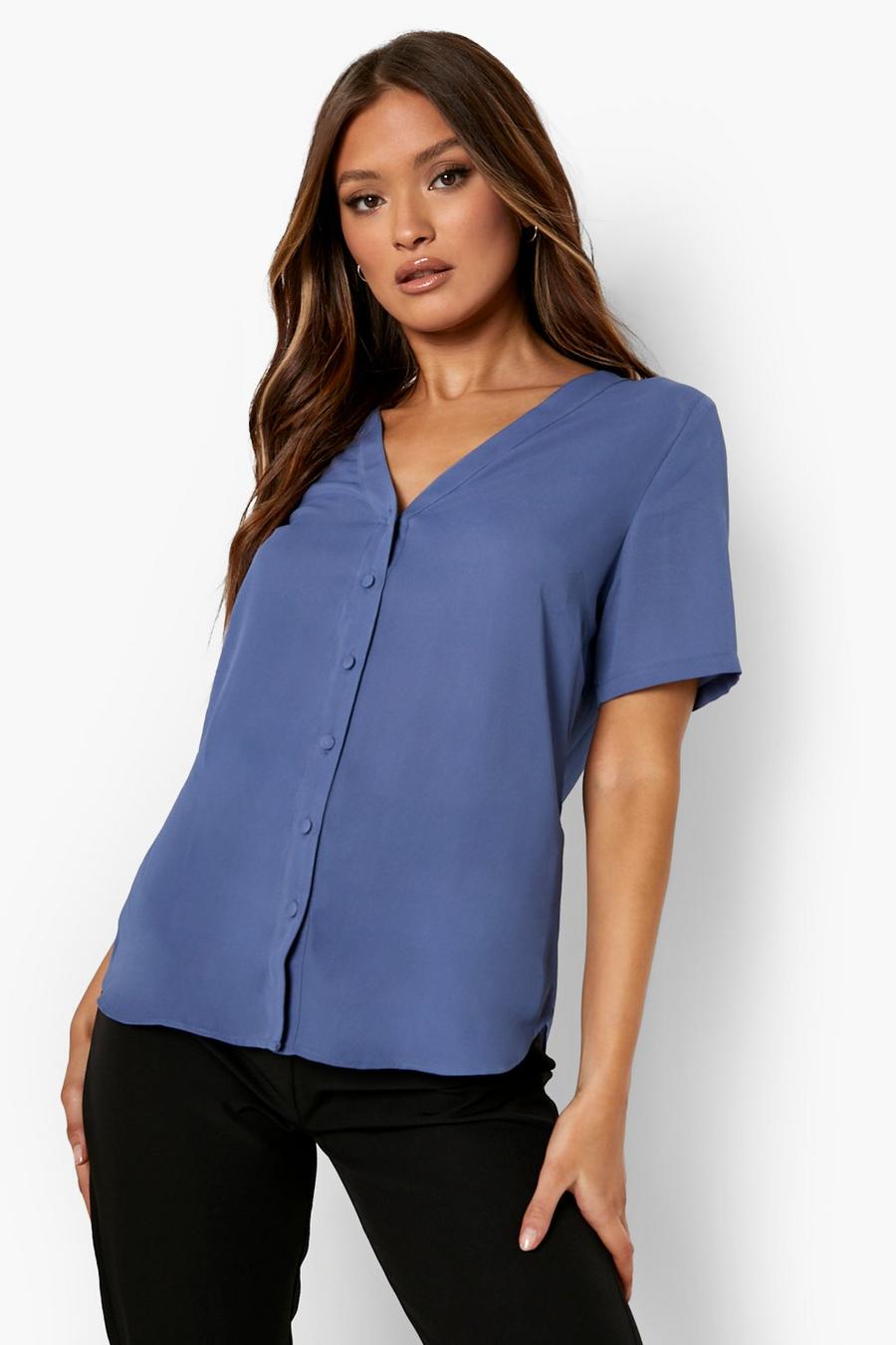 Blue Short Sleeve Button Through Blouse image number 1
