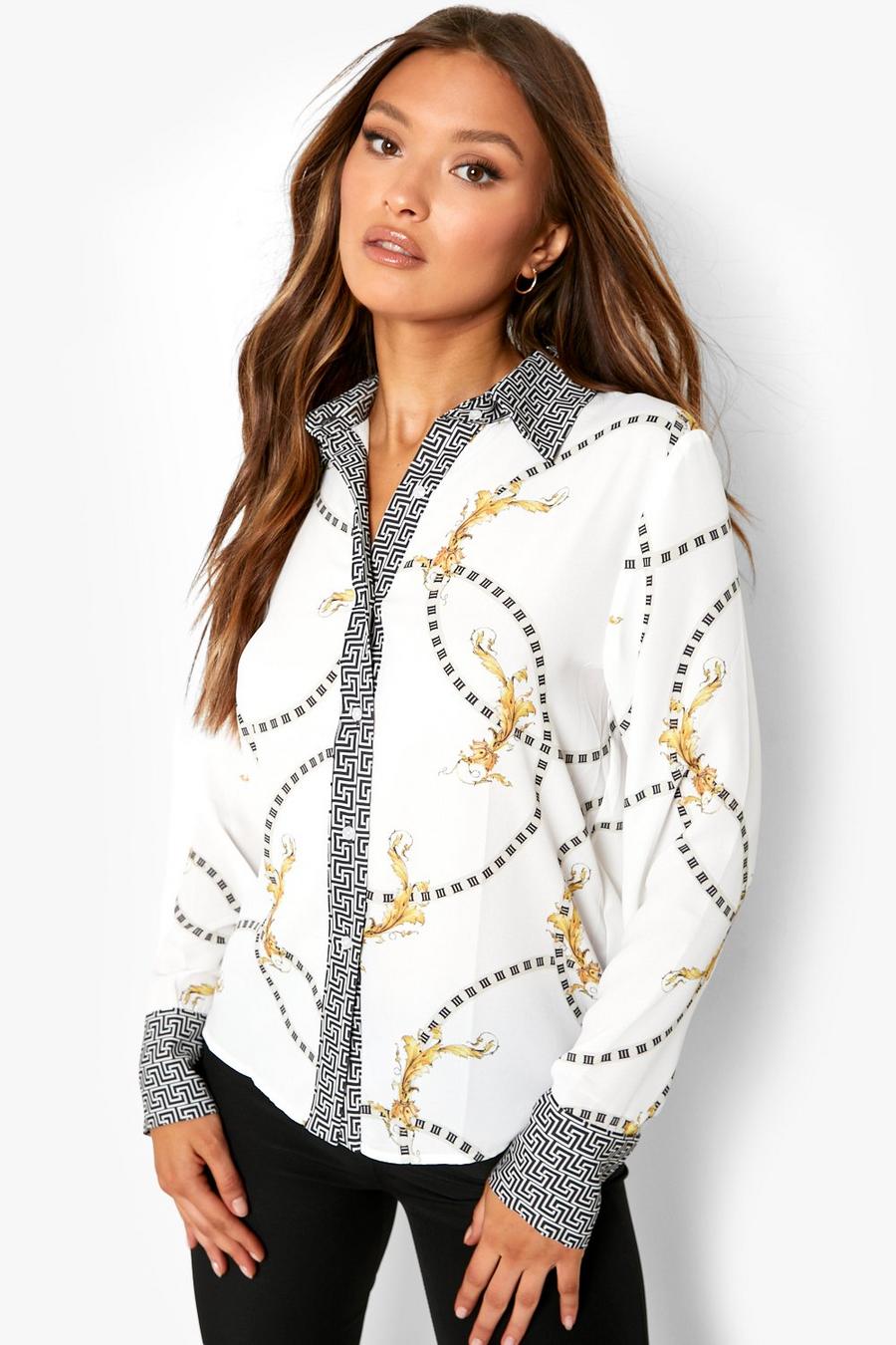 White Geo Contrast Chain Print Shirt image number 1