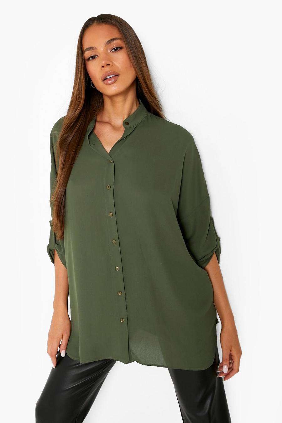 Khaki Longline Oversized Sleeve Shirt image number 1