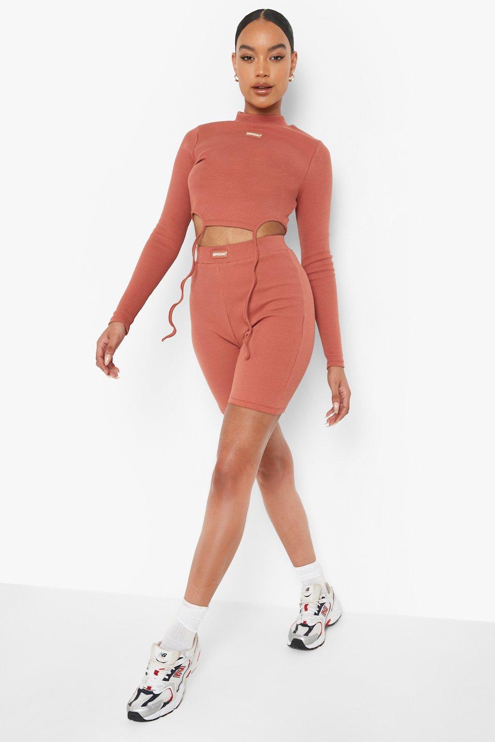 Mujer Ropa de Shorts de Minishorts Pantalón Corto De Ciclista Y Canalé Texturizado de Boohoo de color Naranja 