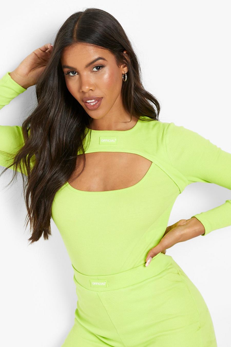 Lime Premium Rib Long Sleeve Cut Out Bodysuit image number 1