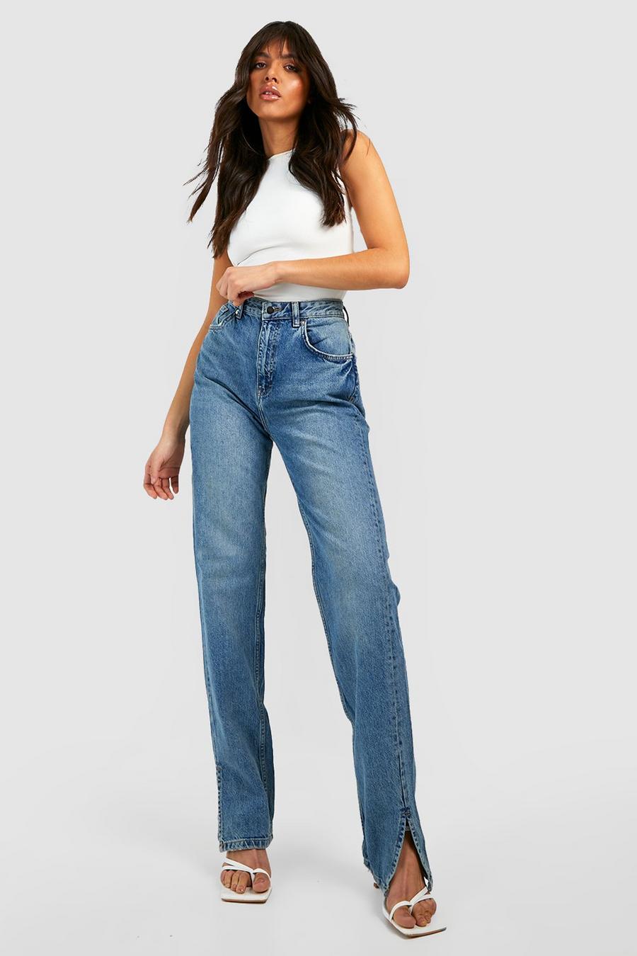 Mid blue Tall Split Hem Straight Leg Jeans image number 1