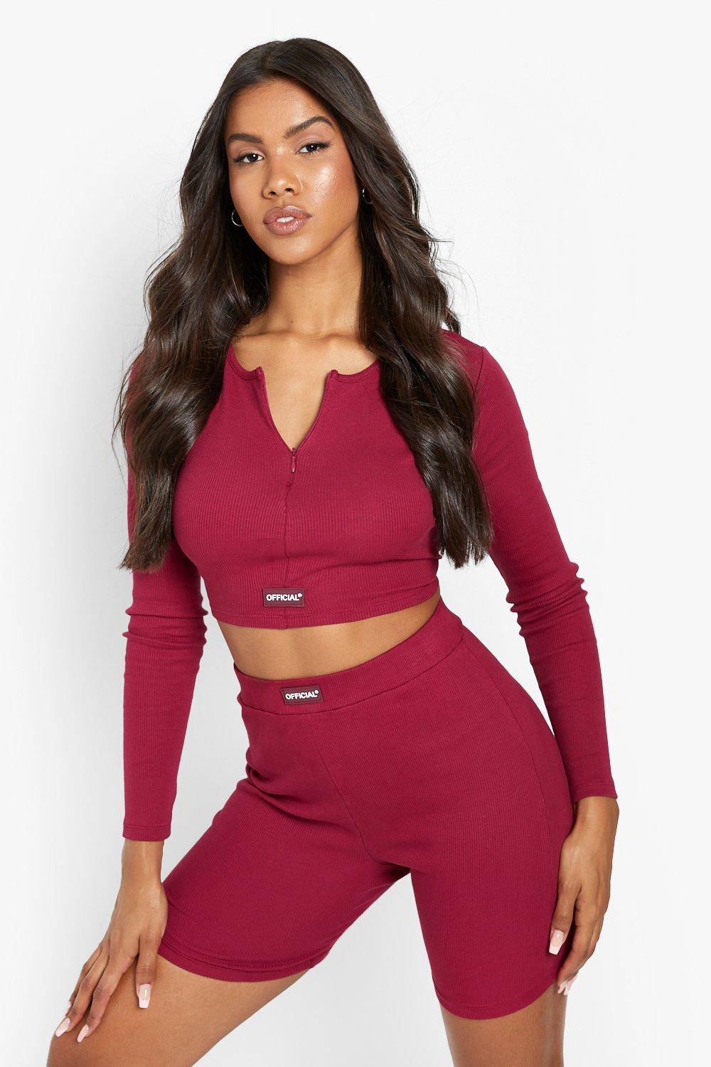 Maroon Slinky High Neck Longleeve Crop Top  Long sleeve crop top, Crop tops,  Maroon long sleeve top