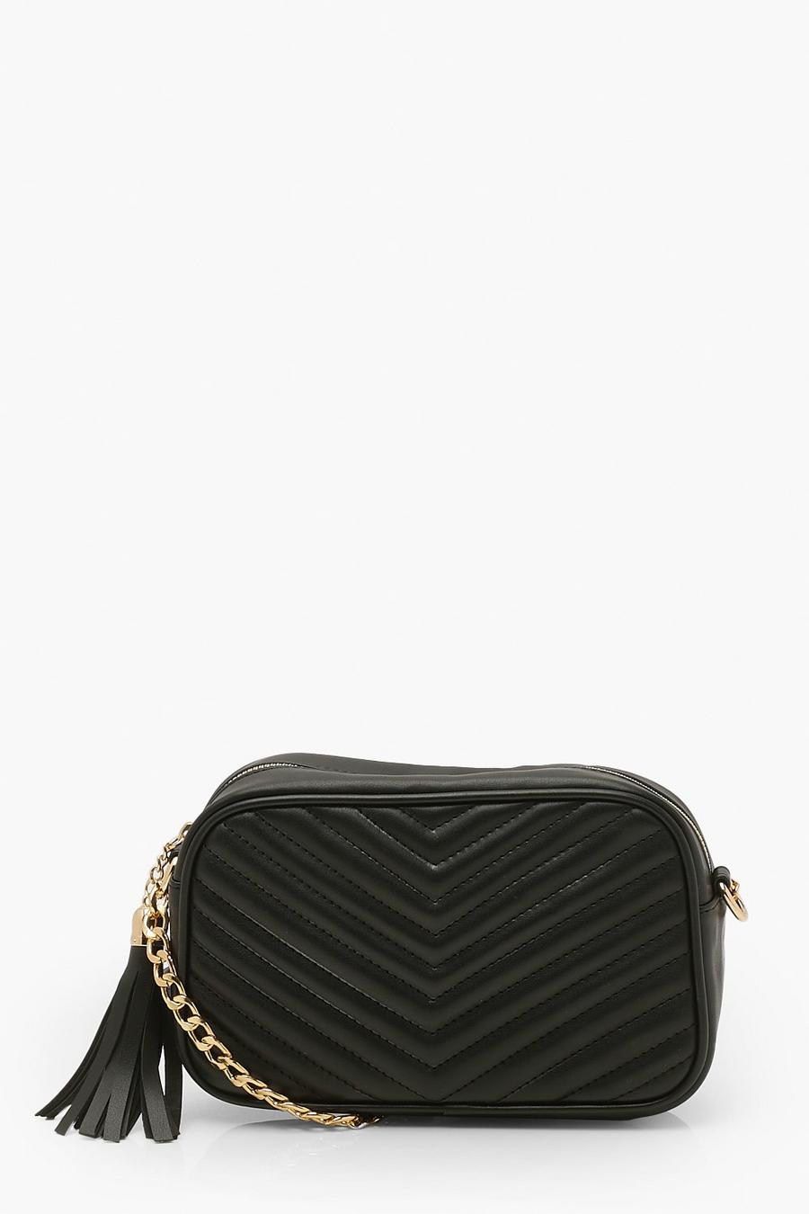Black Quilted Pu Cross Body With Side Tassel image number 1