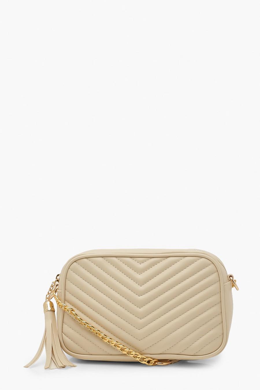 Cream Quilted Pu Cross Body With Side Tassel image number 1