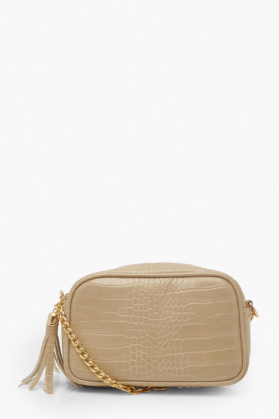 Cream Croc Cross Body With Side Tassel image number 1
