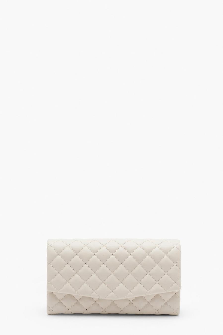 Cream vit Quilted Hard Basic Clutch image number 1