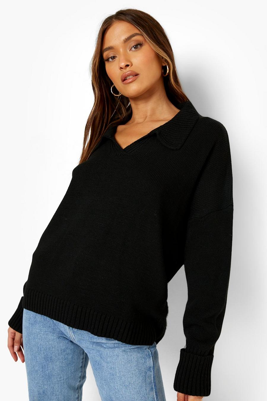Black Grandad Collar Sweater image number 1