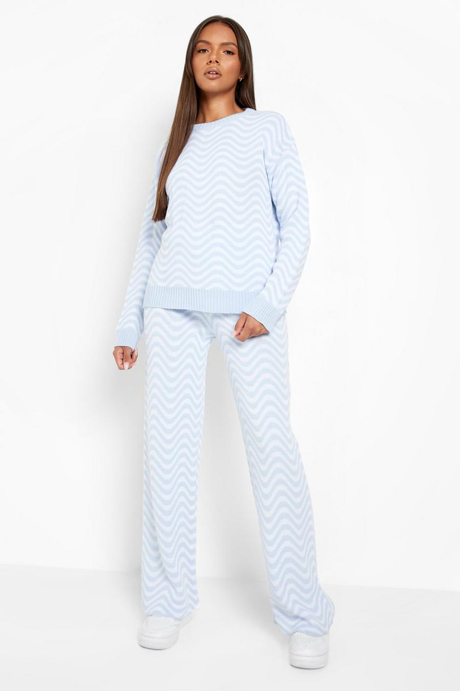 Blue Ripple Print Knitted Co-ord image number 1