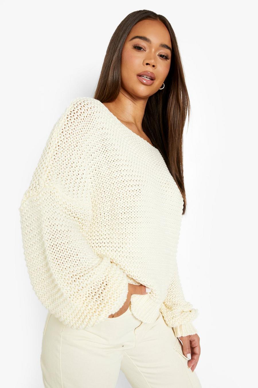Ivory Premium Chunky Knitted Jumper image number 1