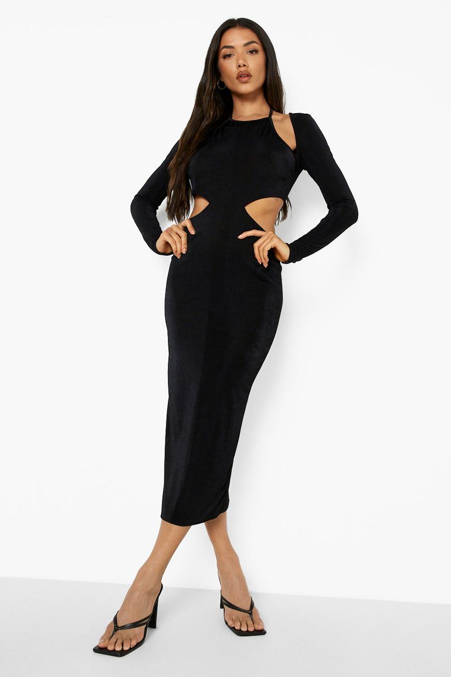 Black Cut Out Long Sleeve Midaxi Dress image number 1