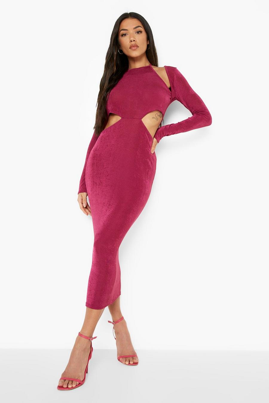 Plum Cut Out Long Sleeve Midi Dress image number 1