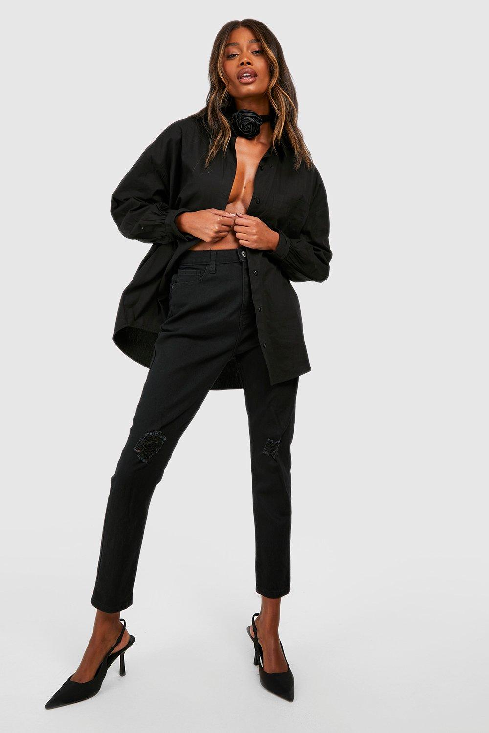 Jean dechire taille haute coupe skinny