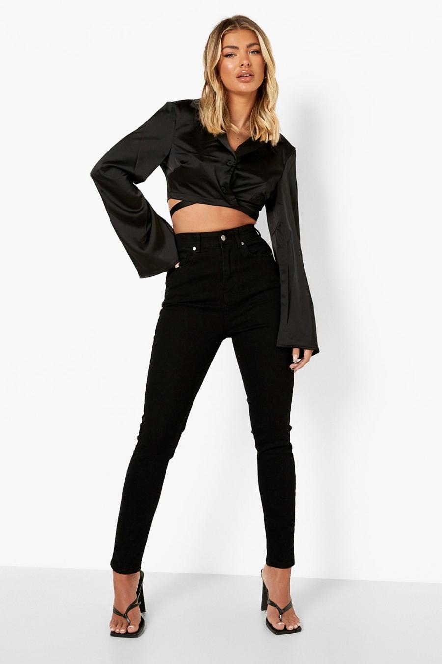 Black svart Skinny jeans med shapingeffekt och mellanhög midja image number 1