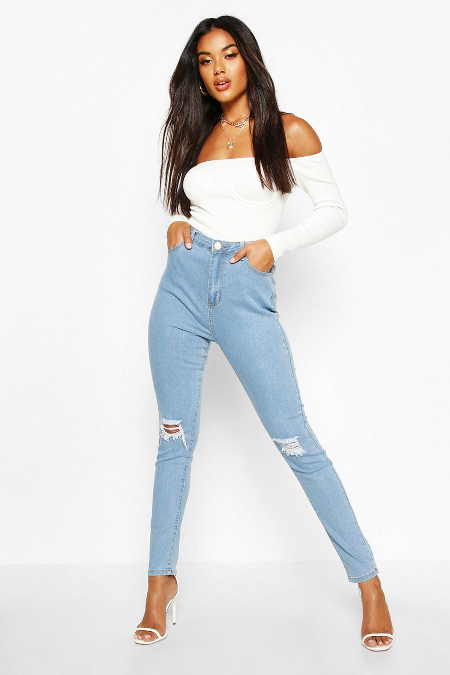 Jeans Skinny Fit a vita alta con smagliature, Light blue image number 1