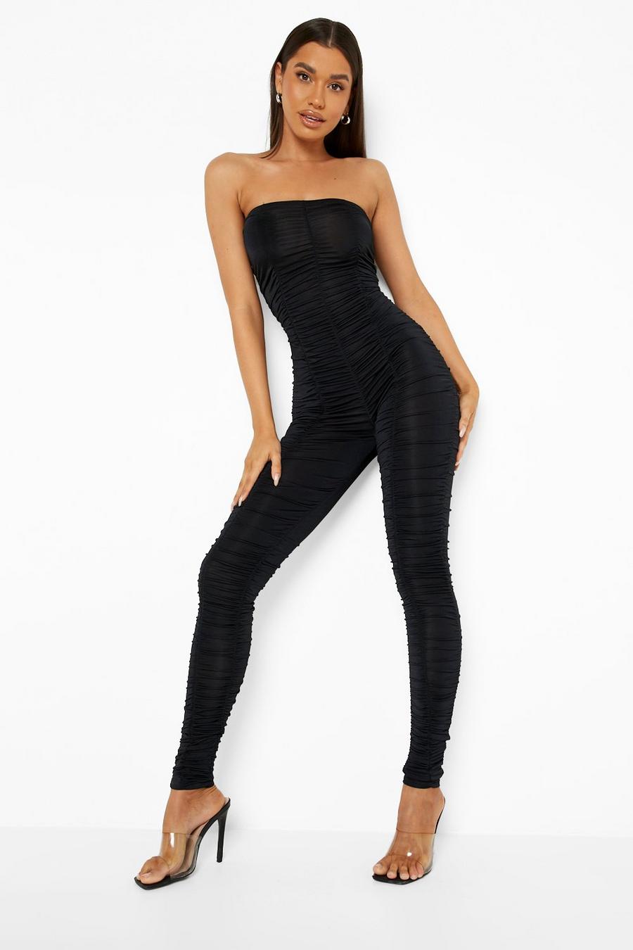 Black Recycled Slinky Ruched Tube Top Jumpsuit image number 1