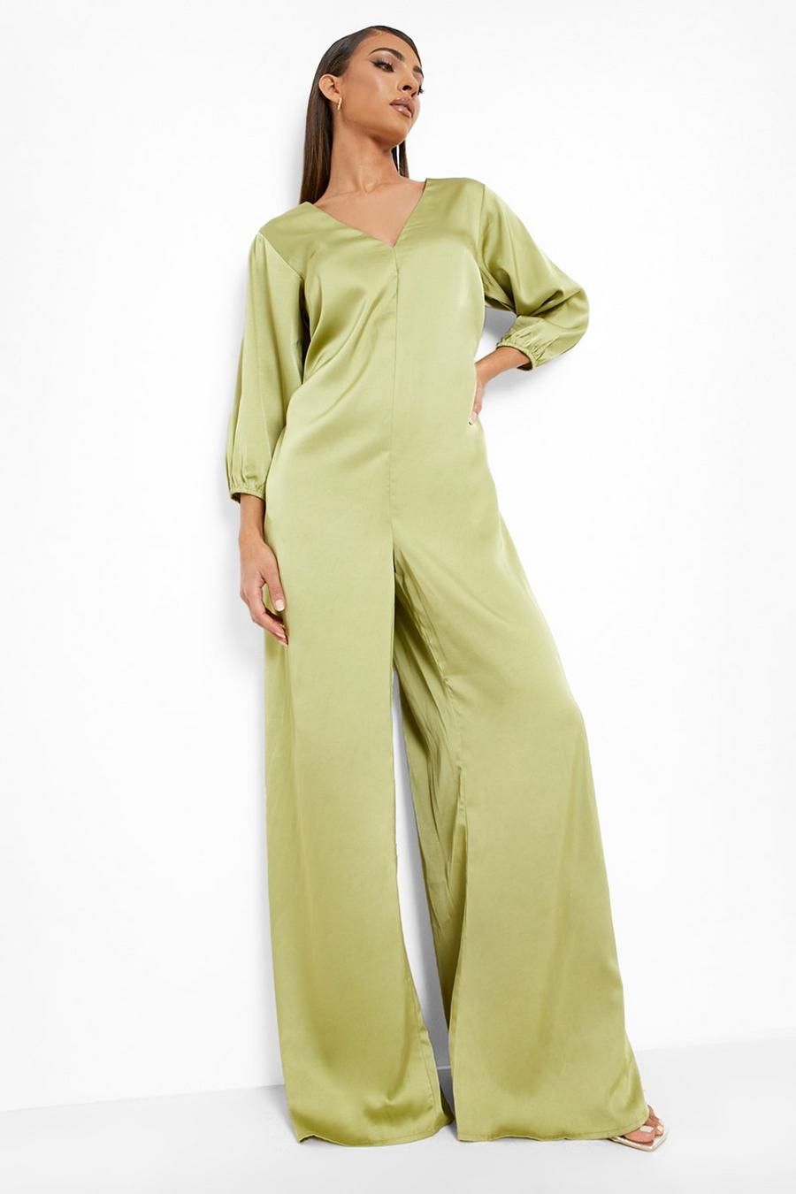 Chartreuse yellow Satin Oversized Smock Jumpsuit image number 1