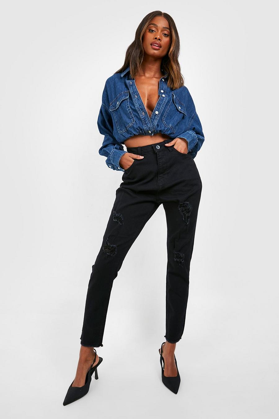 Jeans Skinny Fit super smagliati con fondo sfilacciato, Black image number 1