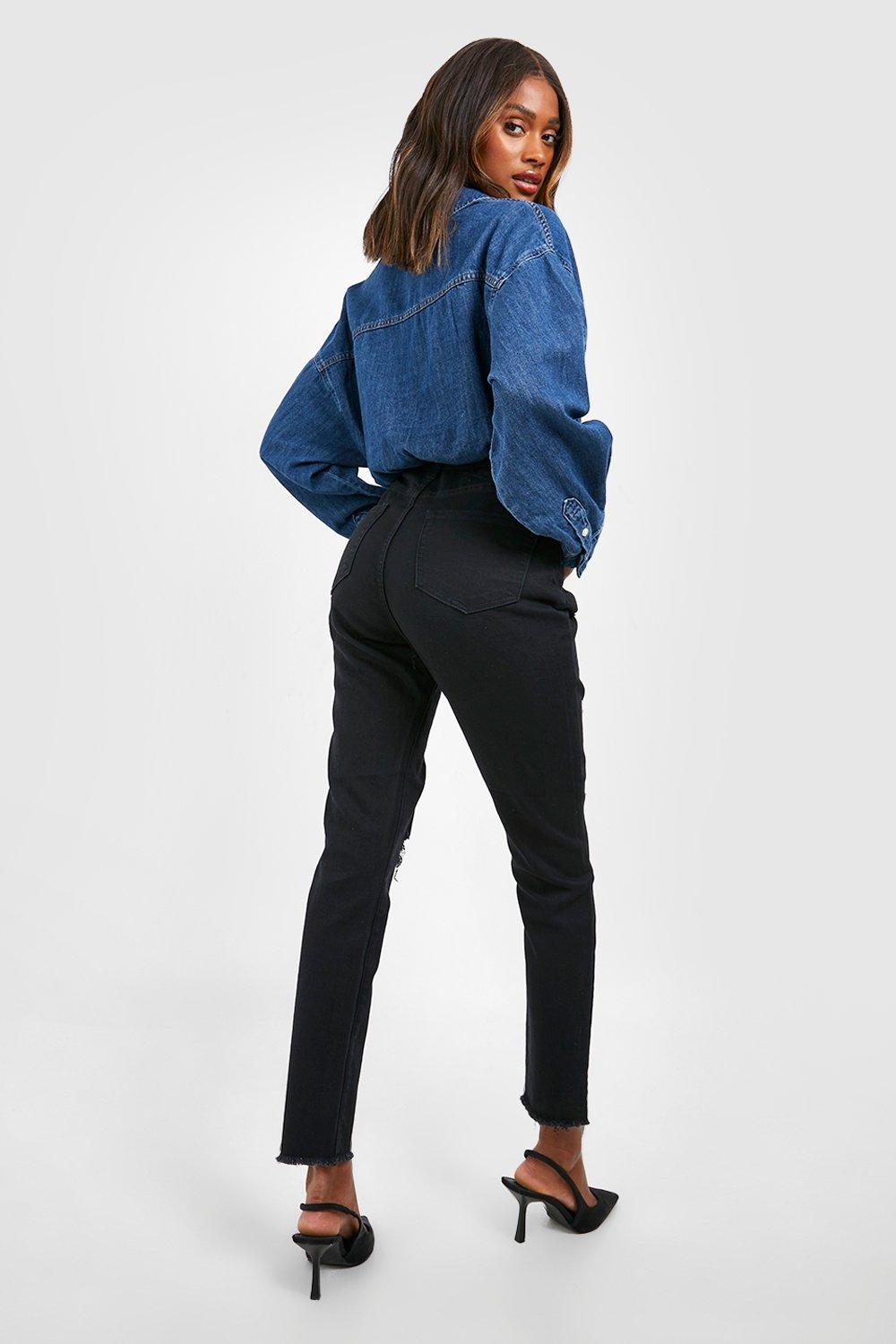 Black frayed hem clearance jeans