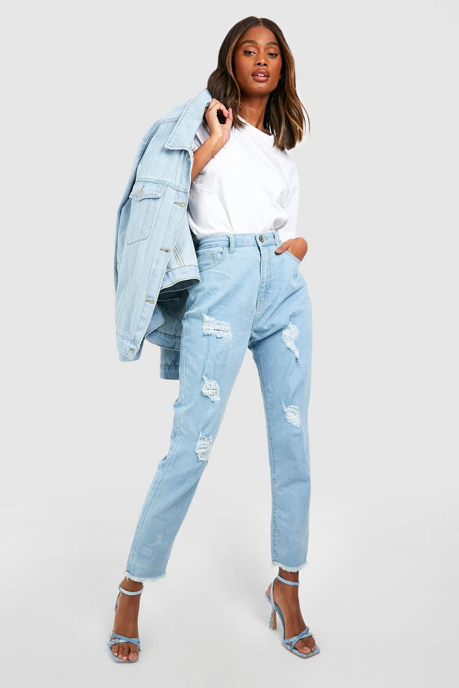 Jeans Skinny Fit super smagliati con fondo sfilacciato, Light blue image number 1
