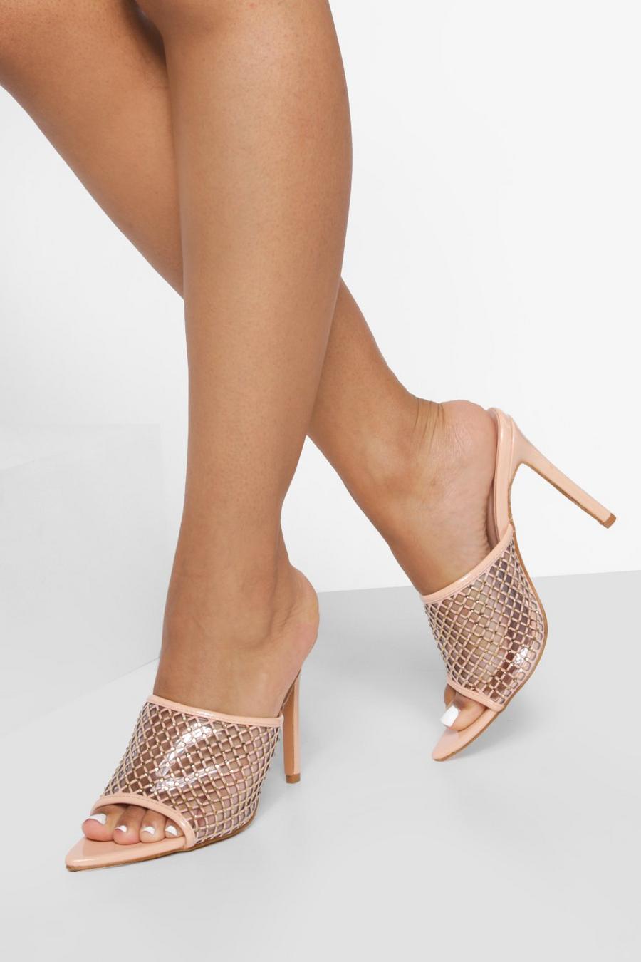 Sandali mules a punta con strass, Nude image number 1