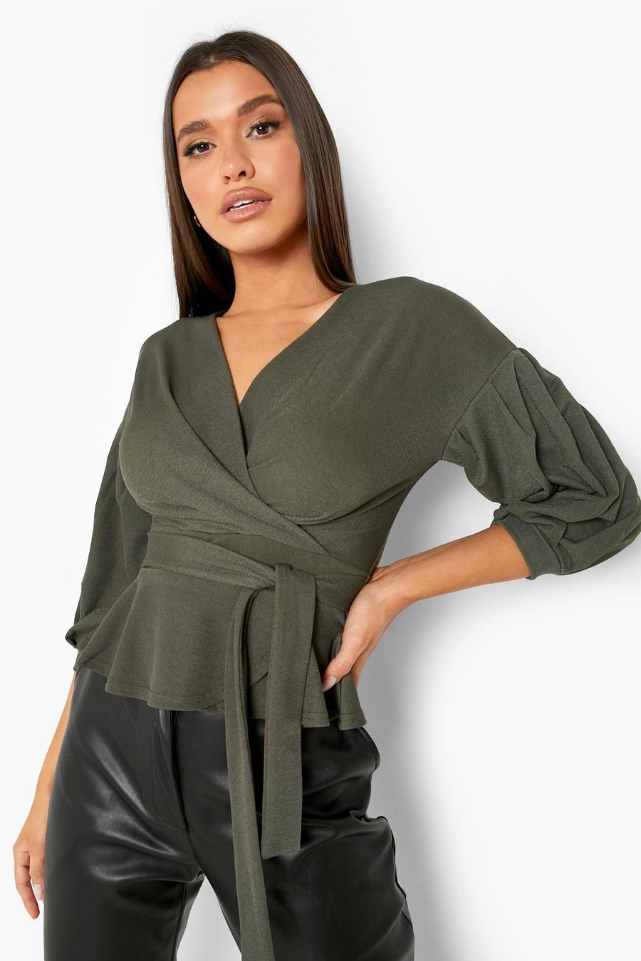 Khaki Bell Sleeve Wrap Top image number 1