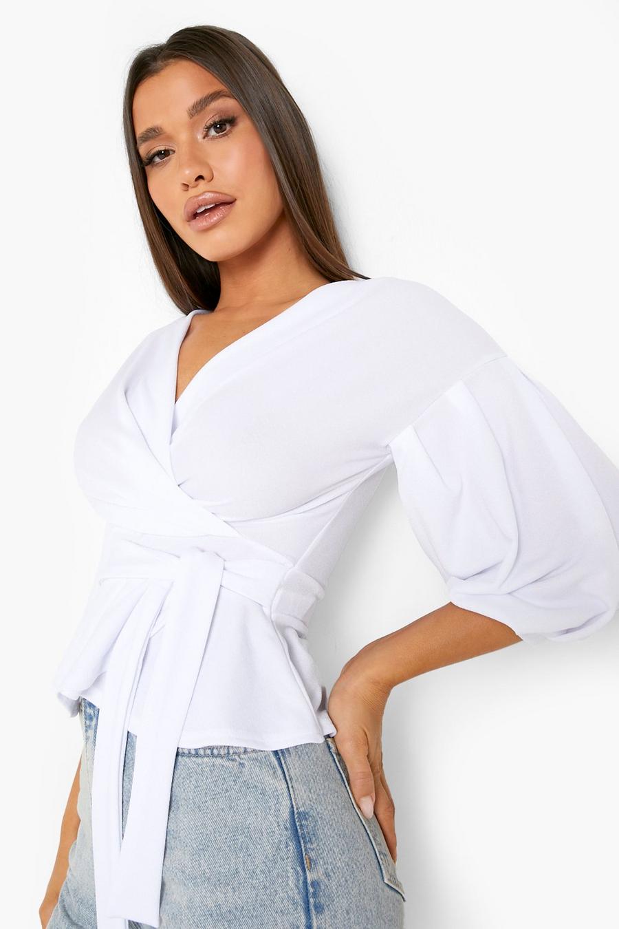 White Bell Sleeve Wrap Top image number 1