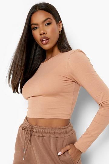 Basic Long Sleeve Crew Neck Top camel