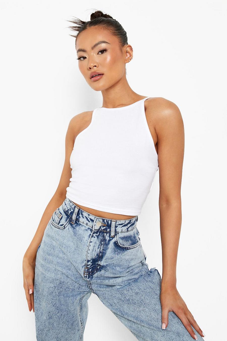 White Basic   Crop Strappy Racer image number 1