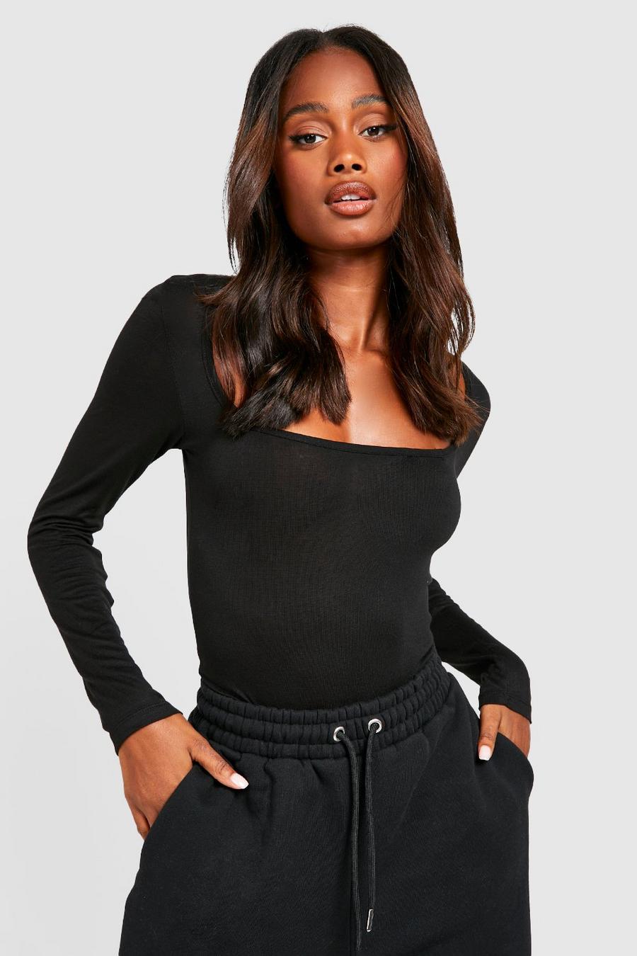 Womens Clothing Suits Trouser suits Boohoo Synthetic Plus Ripple Rib Slash Neck Bodysuit in Black 