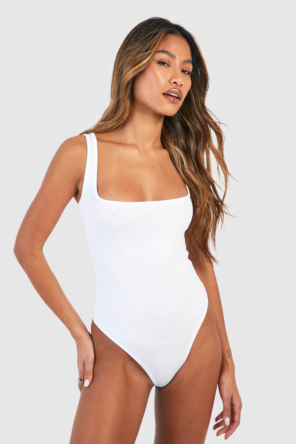 Women's White Basic Square Neck Bodysuit | Boohoo UK