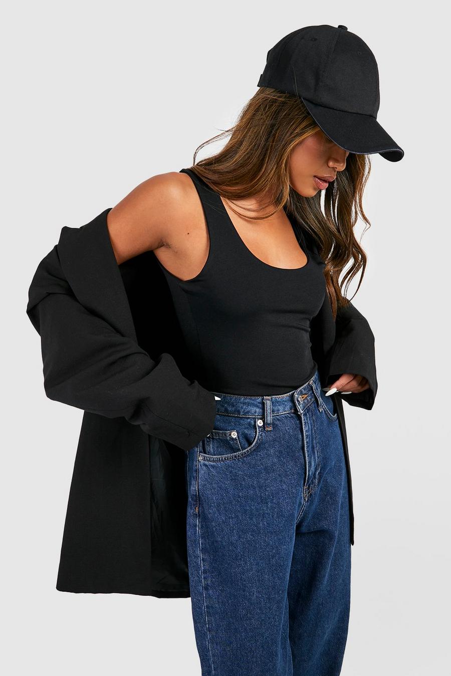 Black Double Layer Slinky Short Sleeve Bodysuit