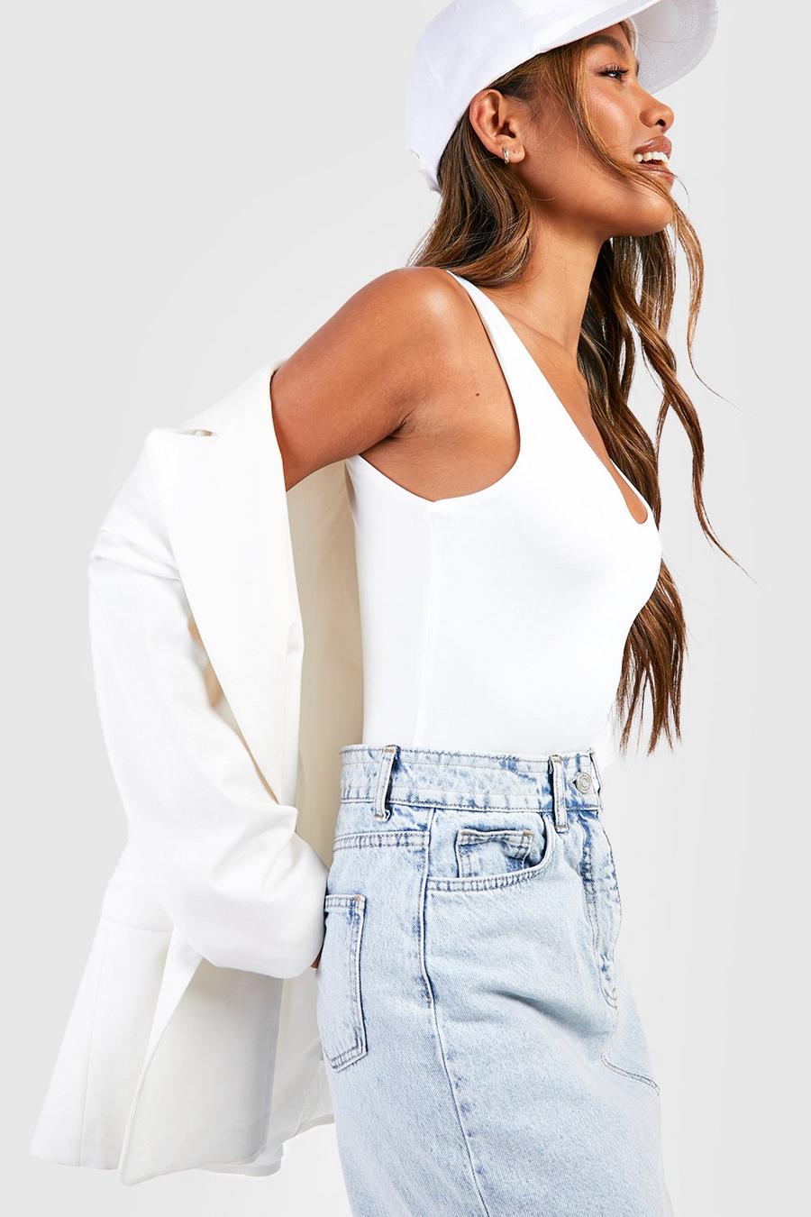 White Double Layer Scoop Neck Bodysuit image number 1