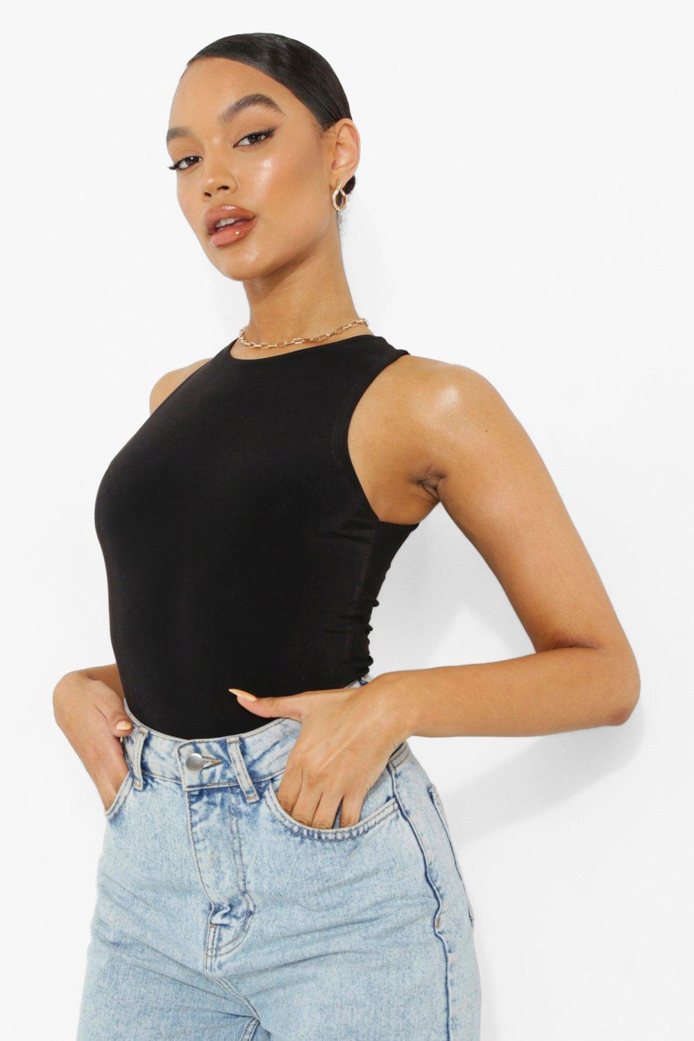 Black Double Layer Racer Bodysuit