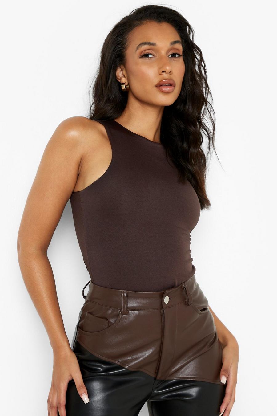 Chocolate Double Layer Racer Bodysuit image number 1