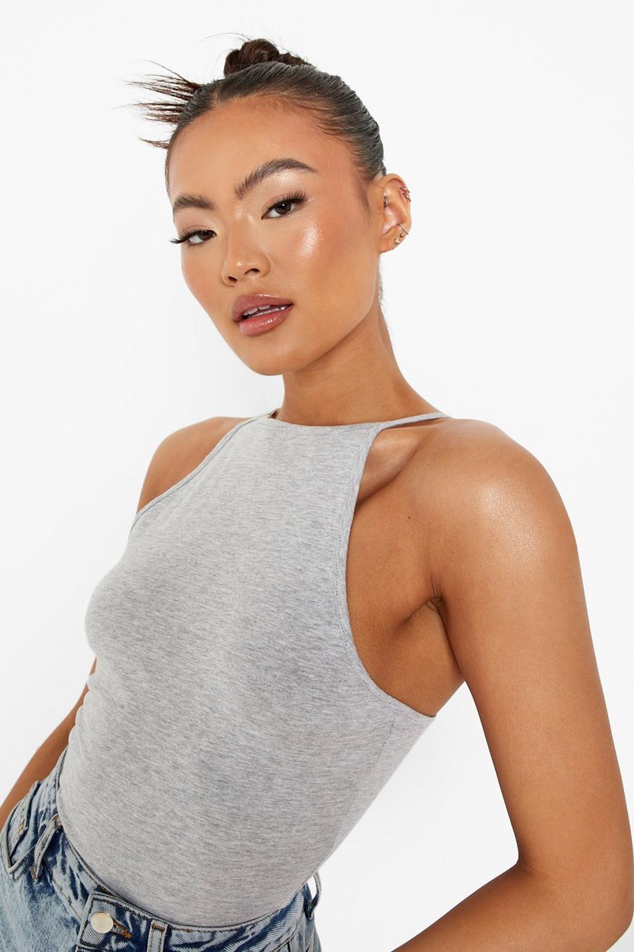 Grey marl Basic Full Length Strappy Racer Tank Top image number 1