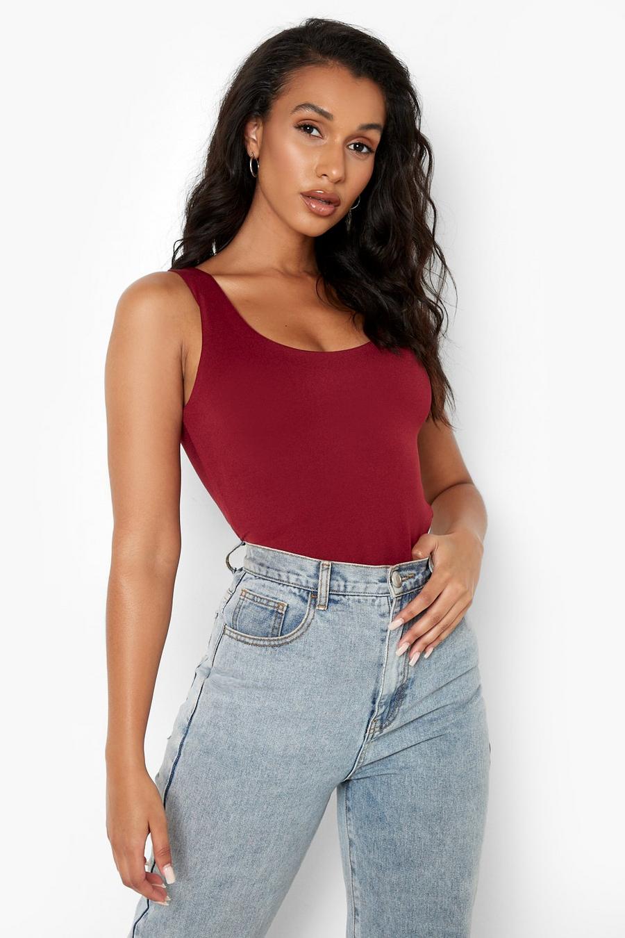 Berry red Double Layer Scoop Neck Bodysuit image number 1
