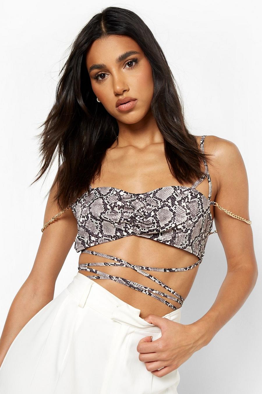 Snake Strappy Ruched Chain Detail Bralet image number 1