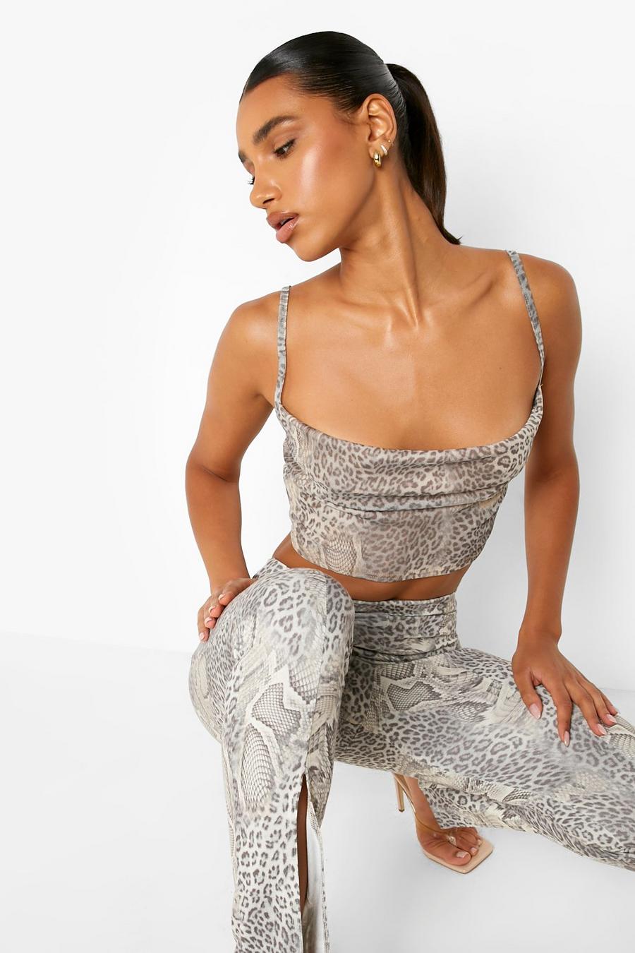 Stone Snake Print Cowl Neck Cami Top image number 1
