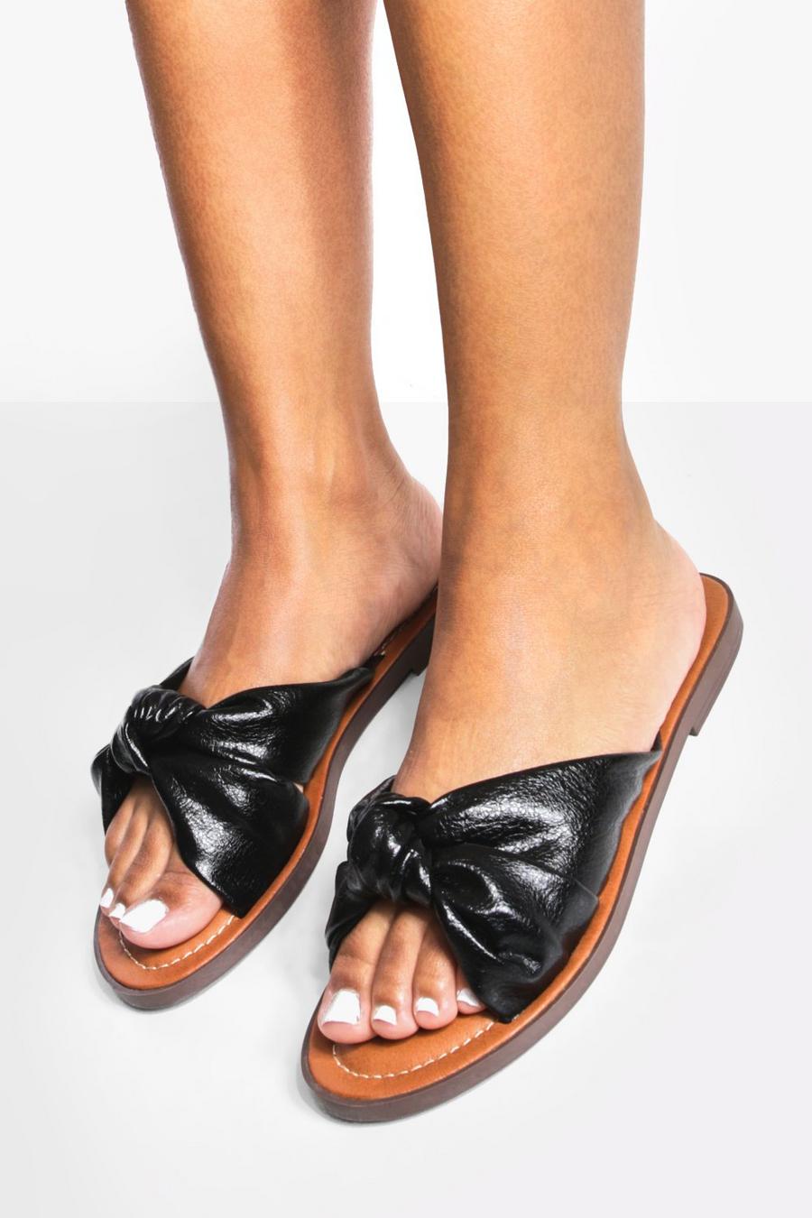 Black Soft Bow Flat Sandal image number 1