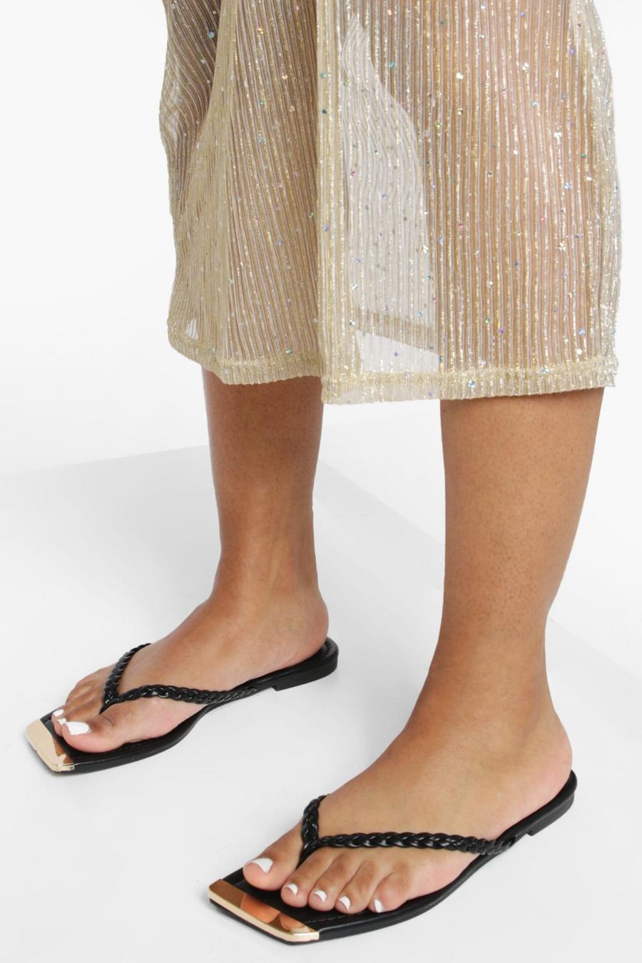 Black Plaited Flip Flop Sandal image number 1