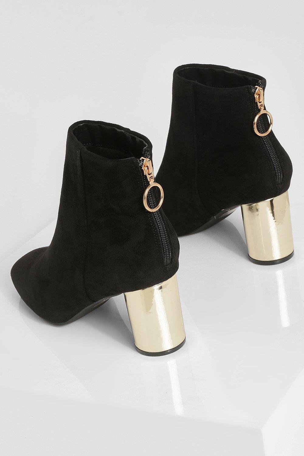 Black and clearance gold bootie heels