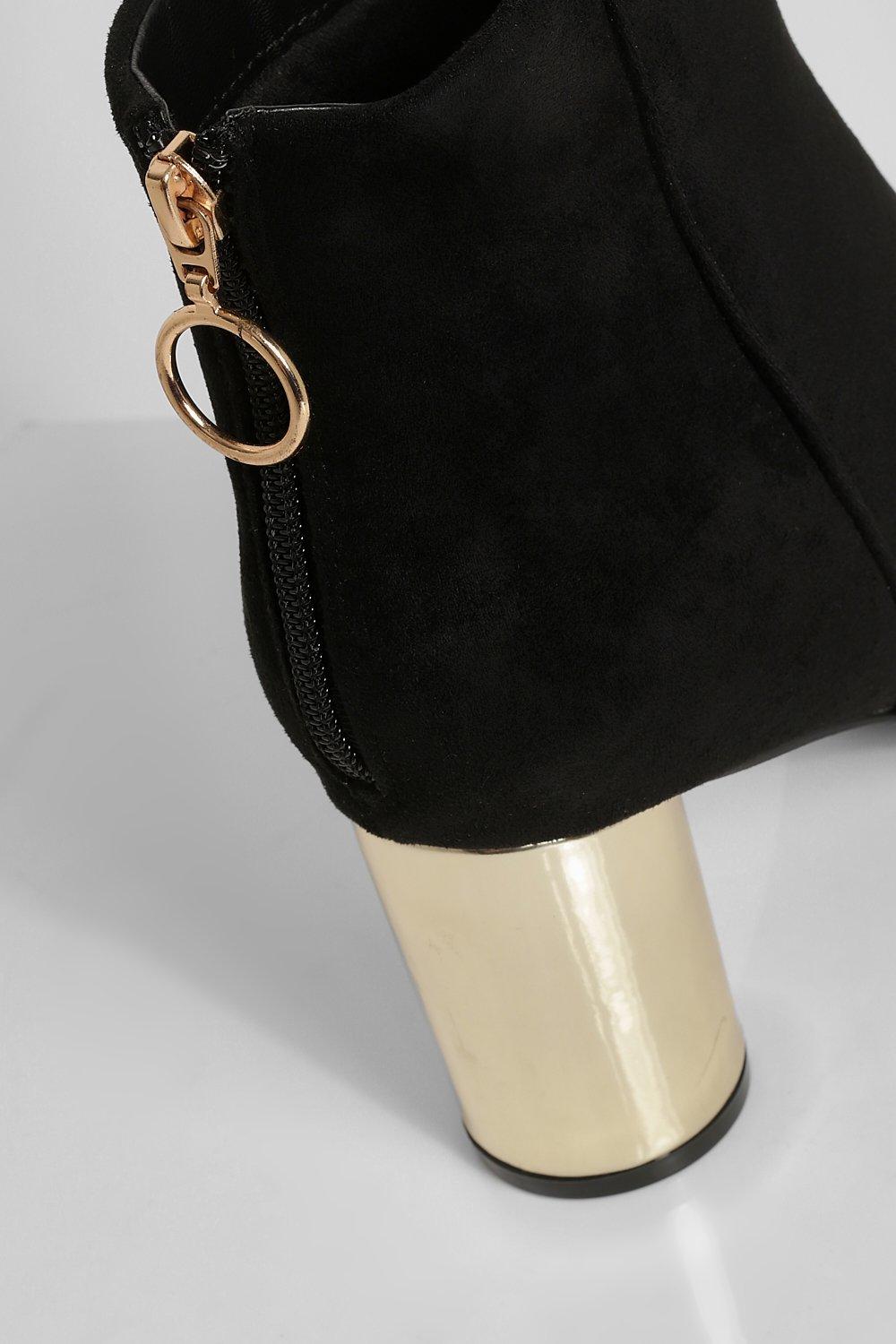 Black booties with gold heel sale