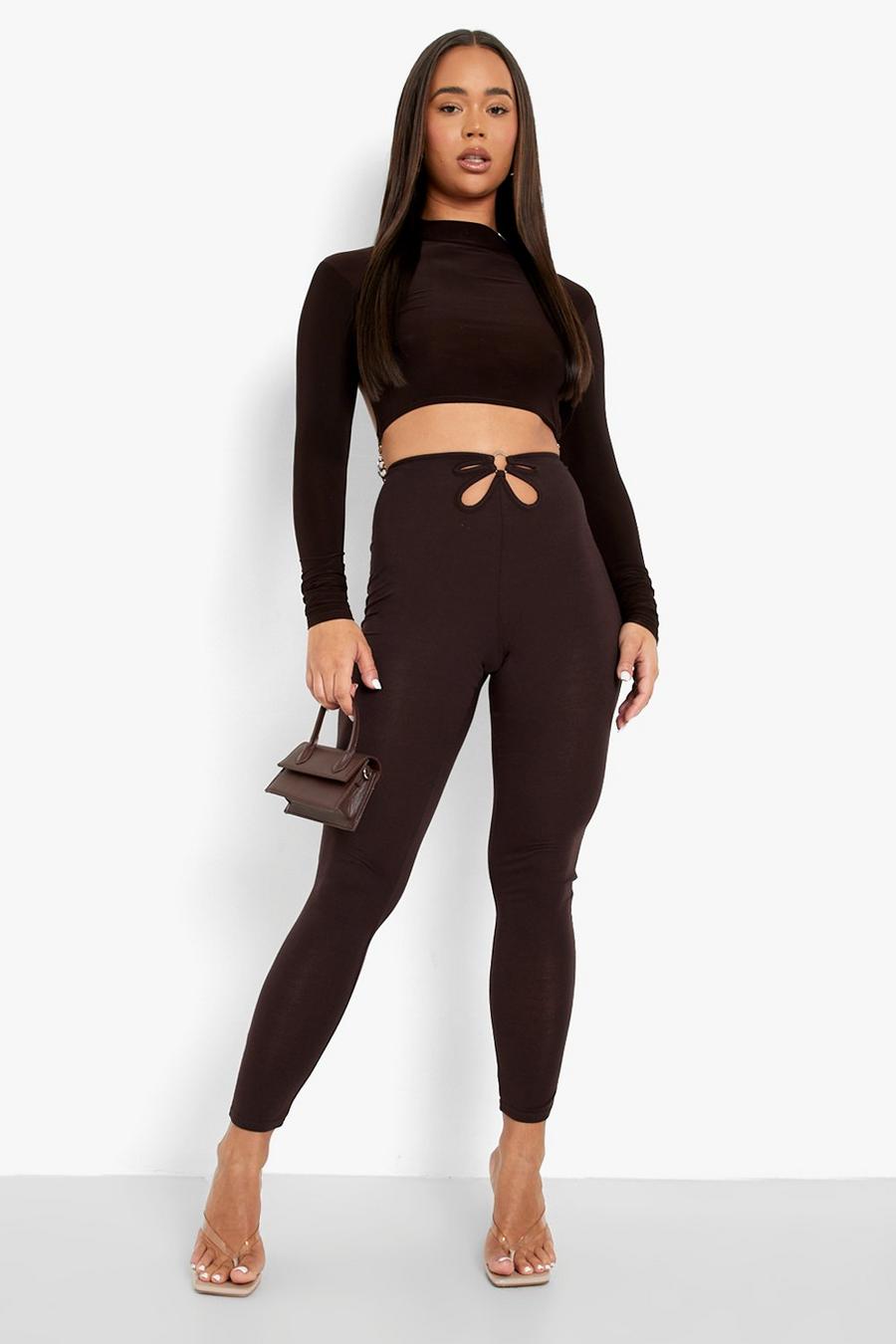 Chocolate Ring Cut Out Detail Leggings image number 1