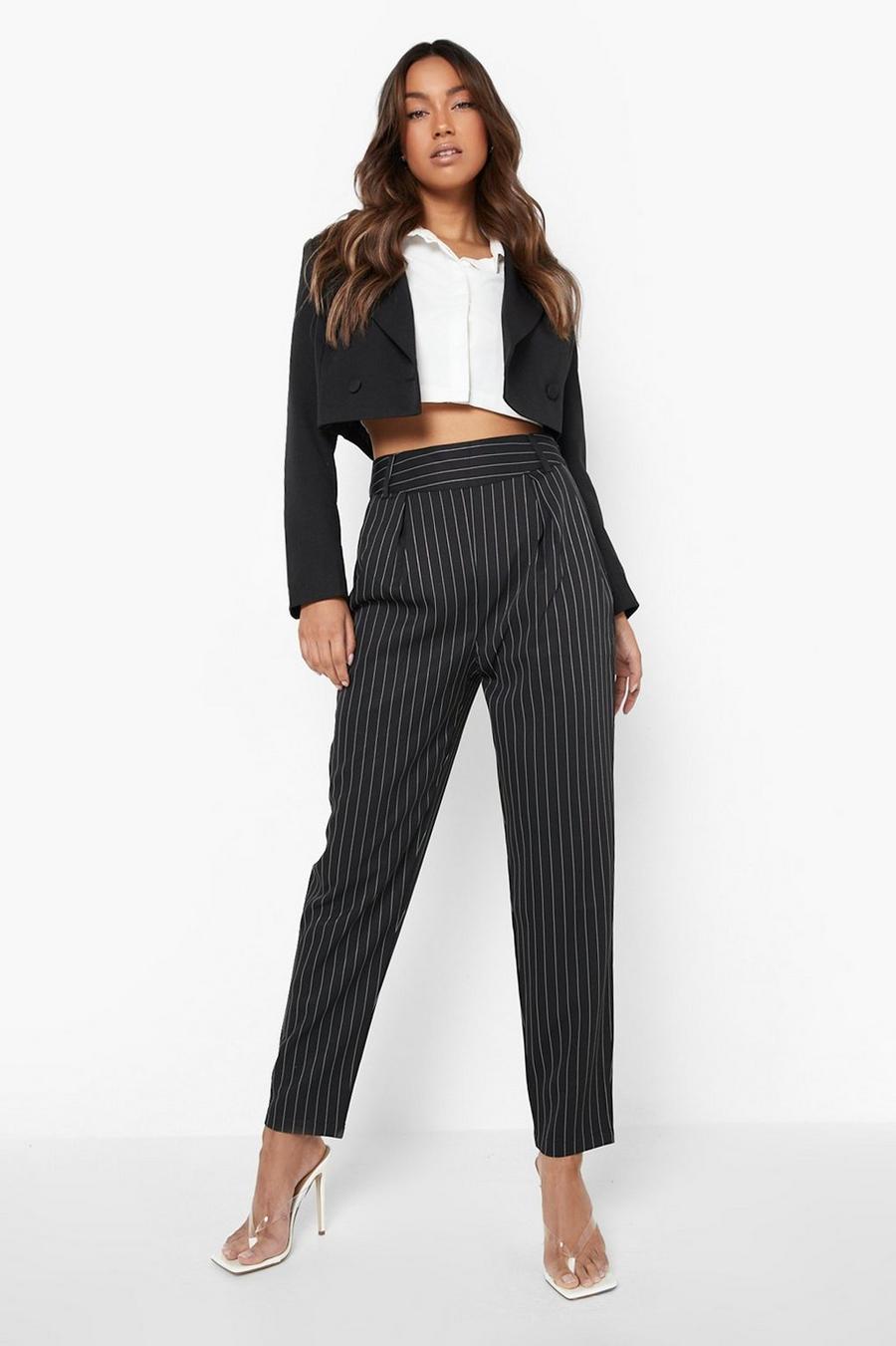 Black Pinstripe Relaxed Woven Trouser image number 1