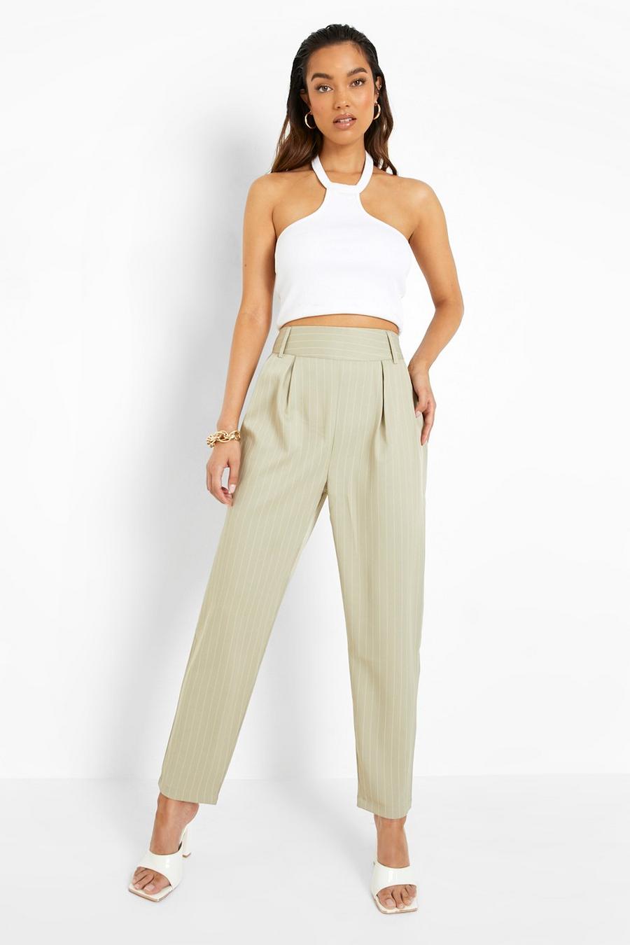 Sage green Pinstripe Relaxed Woven Pants