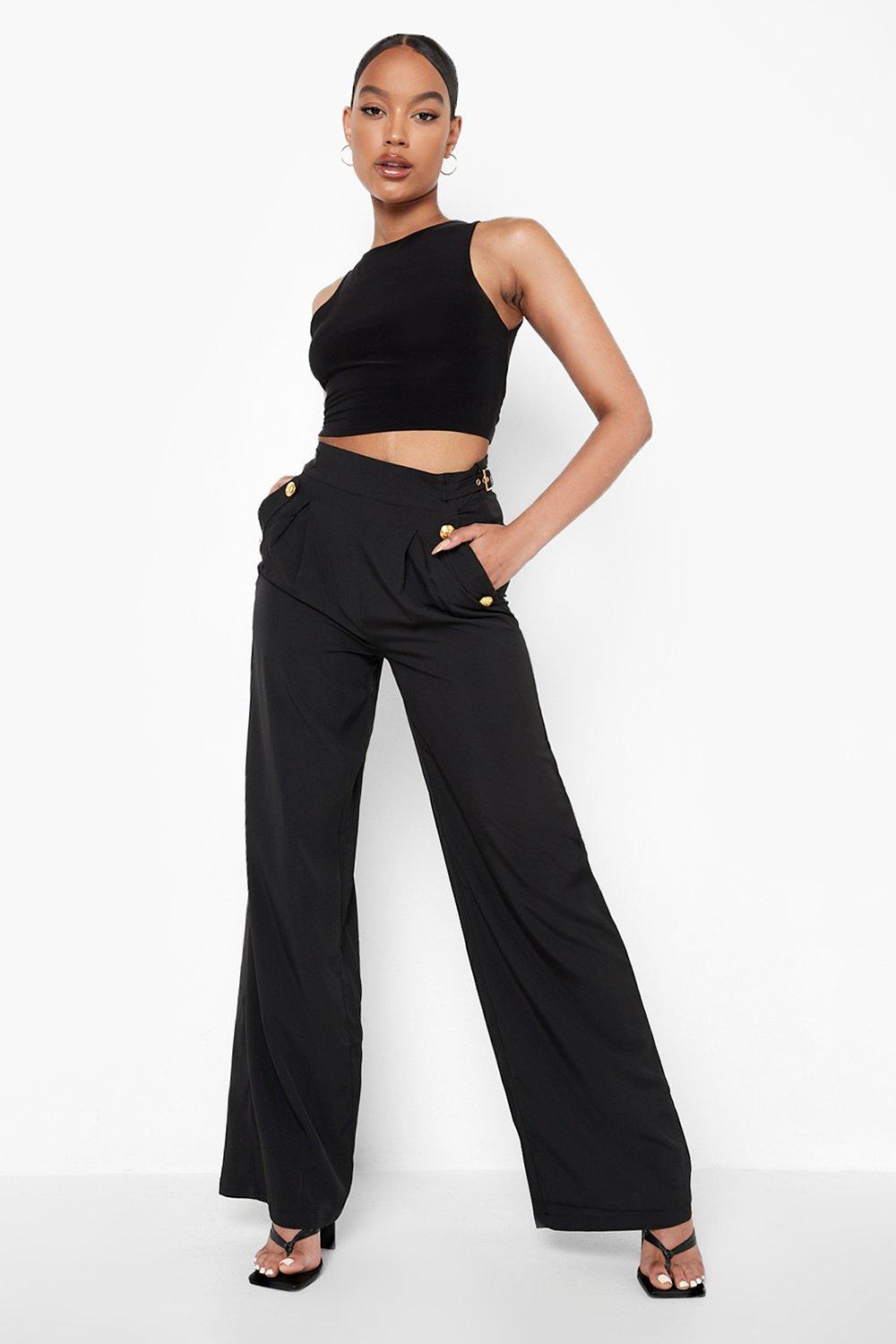 Button Detail Wide Leg Trouser | boohoo