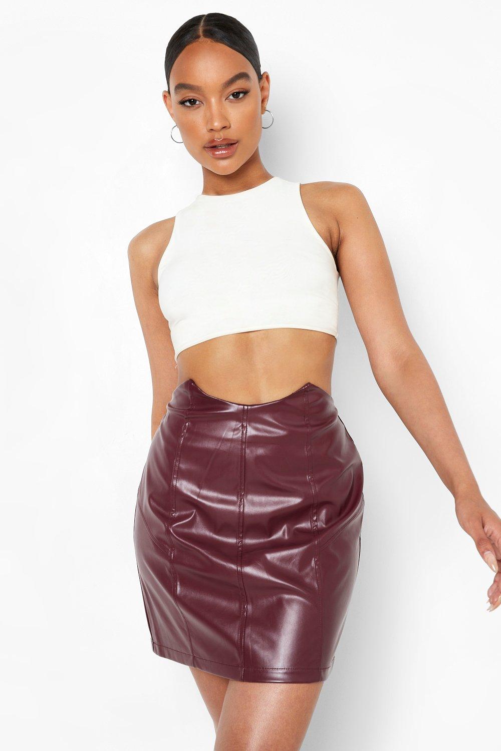 High Waisted Leather Look Mini Skirt