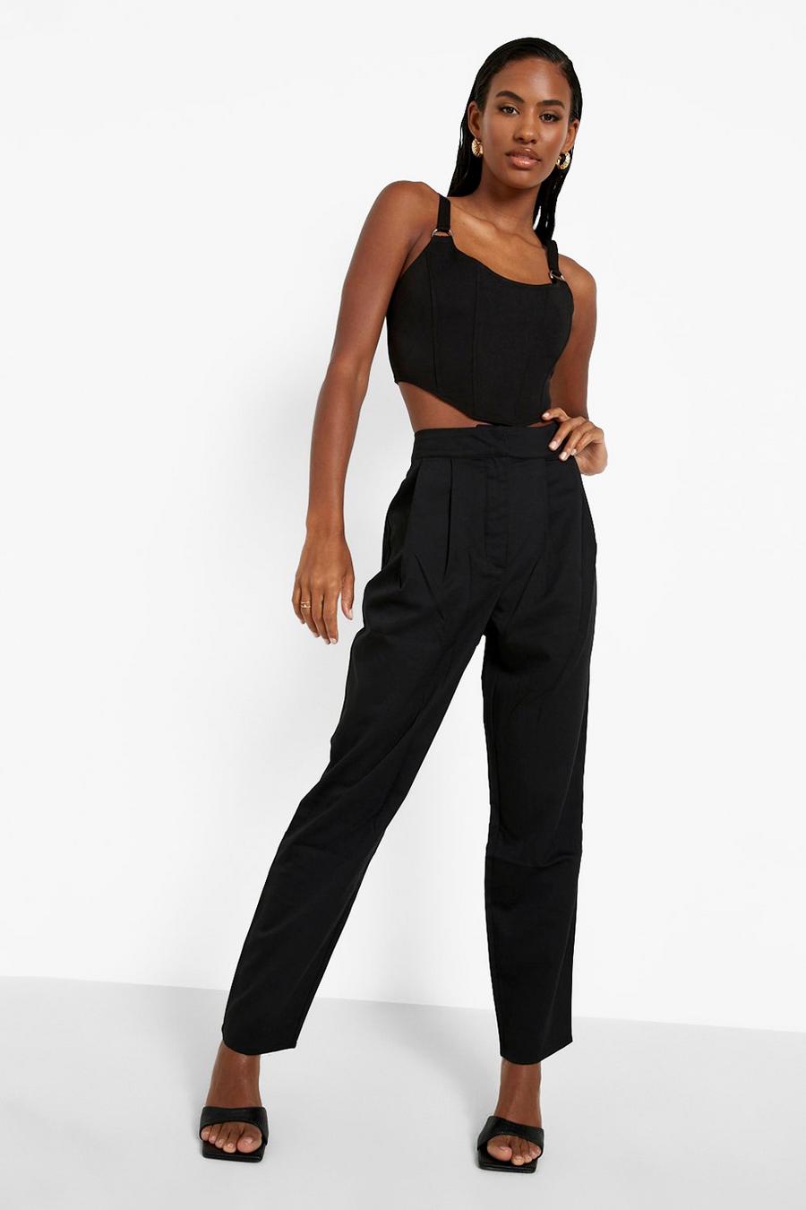 Black Pleat Detail Casual Woven Trouser image number 1